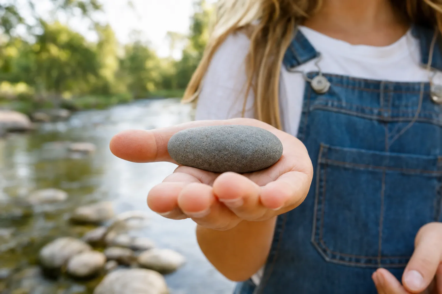 A smooth stone resting in an open palm